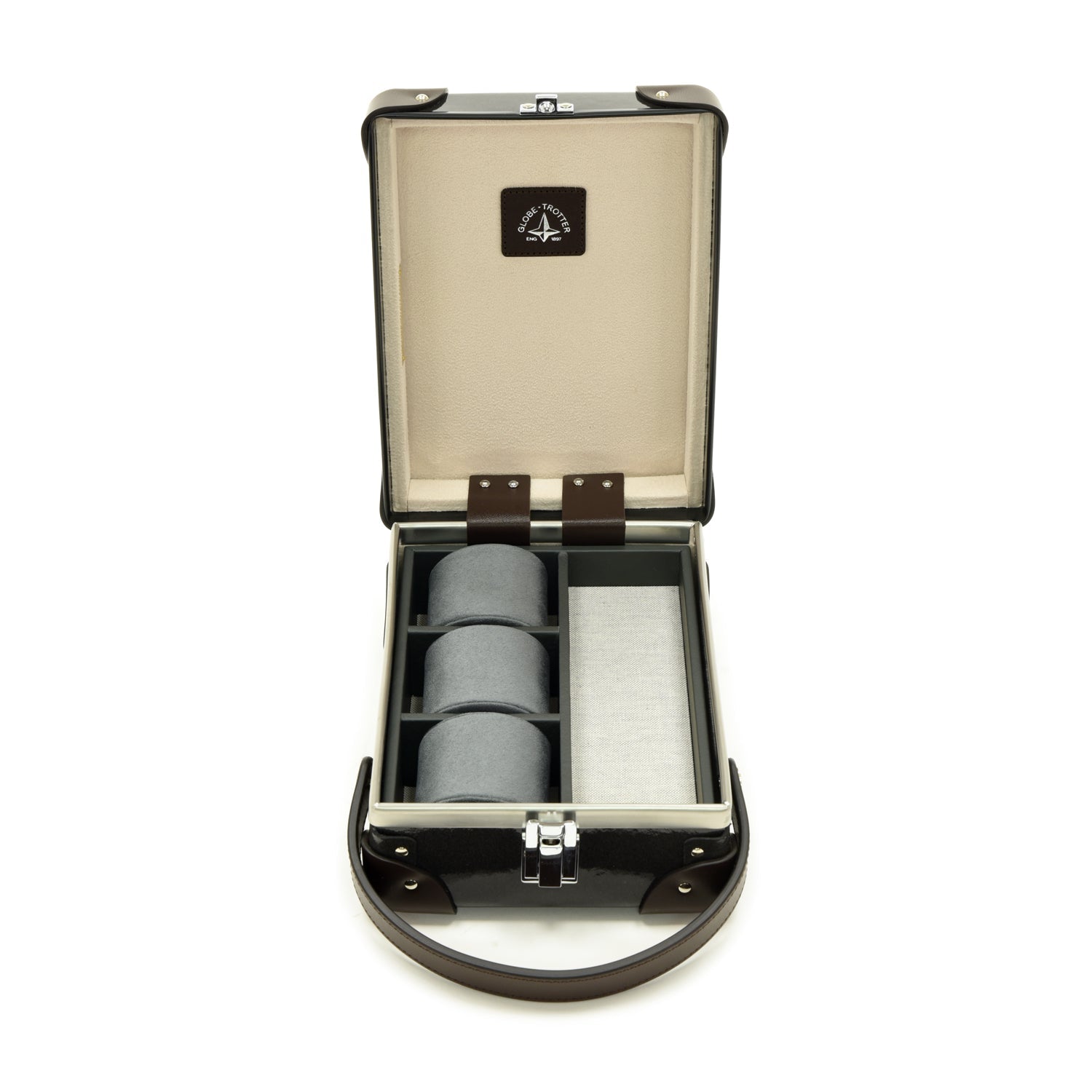 Caviar · 3-Slot Watch Case | Caviar/Chocolate - GLOBE-TROTTER