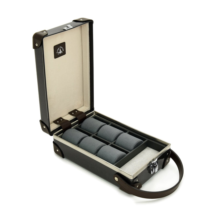 Caviar · 6-Slot Watch Case | Caviar/Chocolate - GLOBE-TROTTER