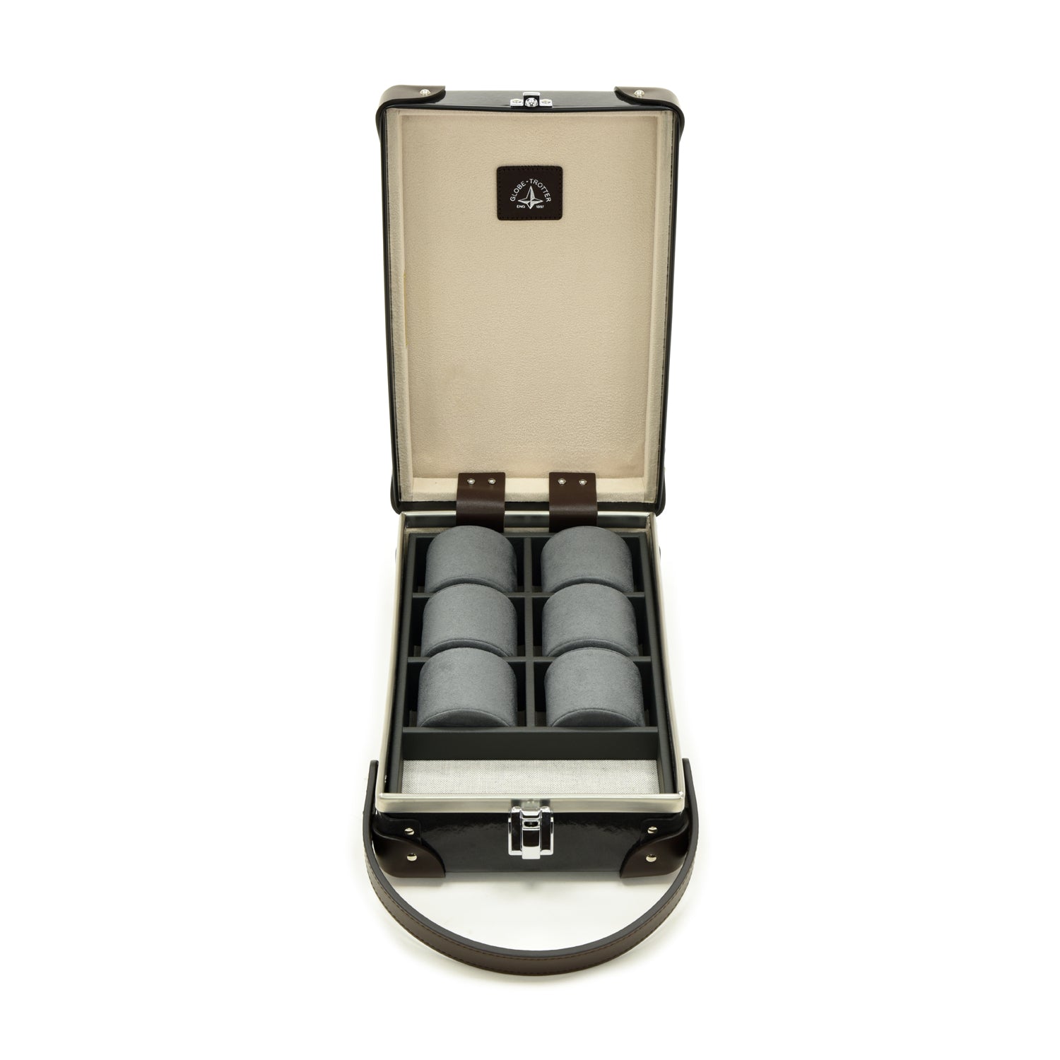 Caviar · 6-Slot Watch Case | Caviar/Chocolate - GLOBE-TROTTER