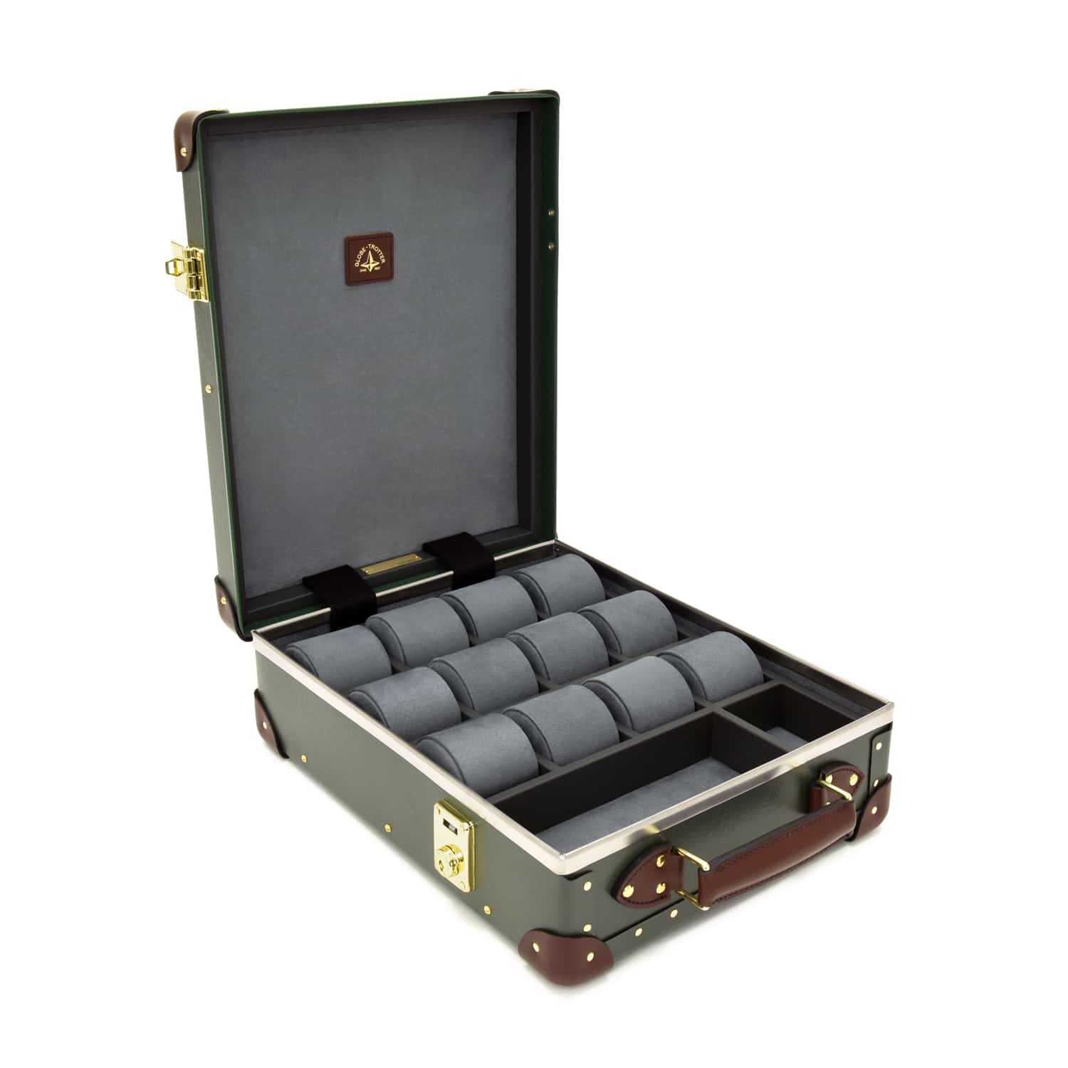 Centenary · 12-Slot Watch Case | Green/Brown - GLOBE-TROTTER