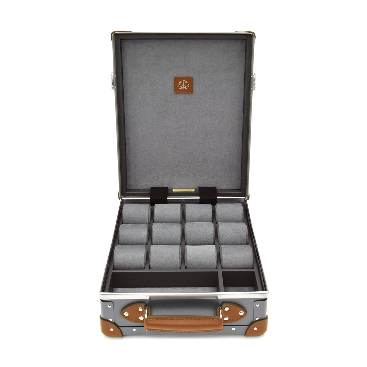 Centenary · 12-Slot Watch Case | Grey/Caramel - GLOBE-TROTTER