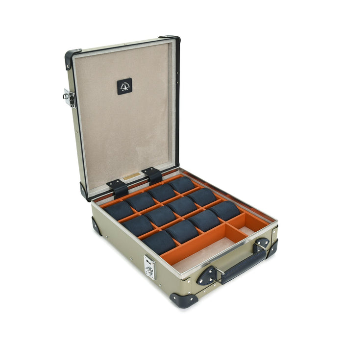 Centenary · 12-Slot Watch Case | Olive/Navy/Chrome - GLOBE-TROTTER