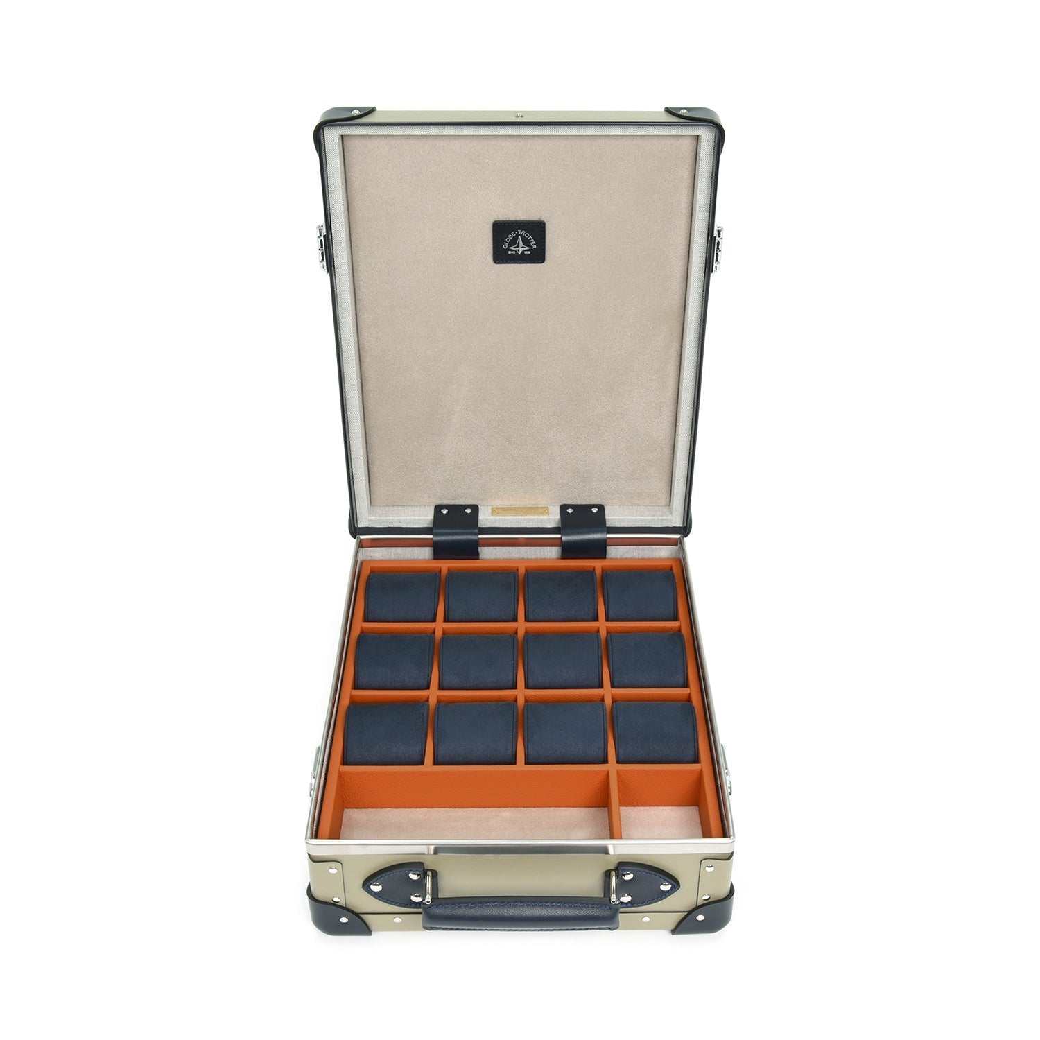 Centenary · 12-Slot Watch Case | Olive/Navy/Chrome - GLOBE-TROTTER