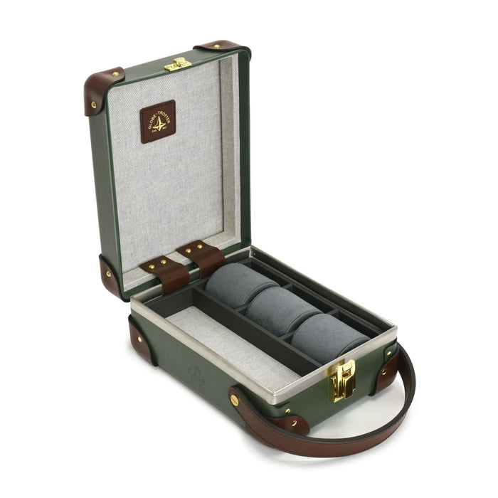 Centenary · 3-Slot Watch Case | Green/Brown - GLOBE-TROTTER