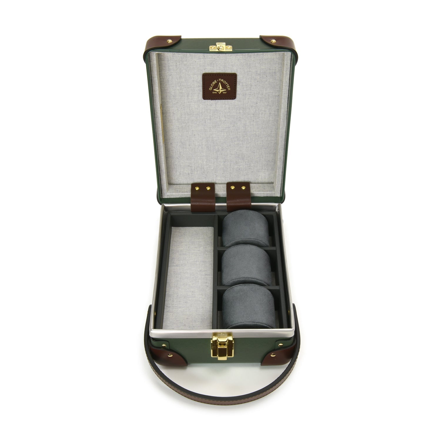 Centenary · 3-Slot Watch Case | Green/Brown - GLOBE-TROTTER