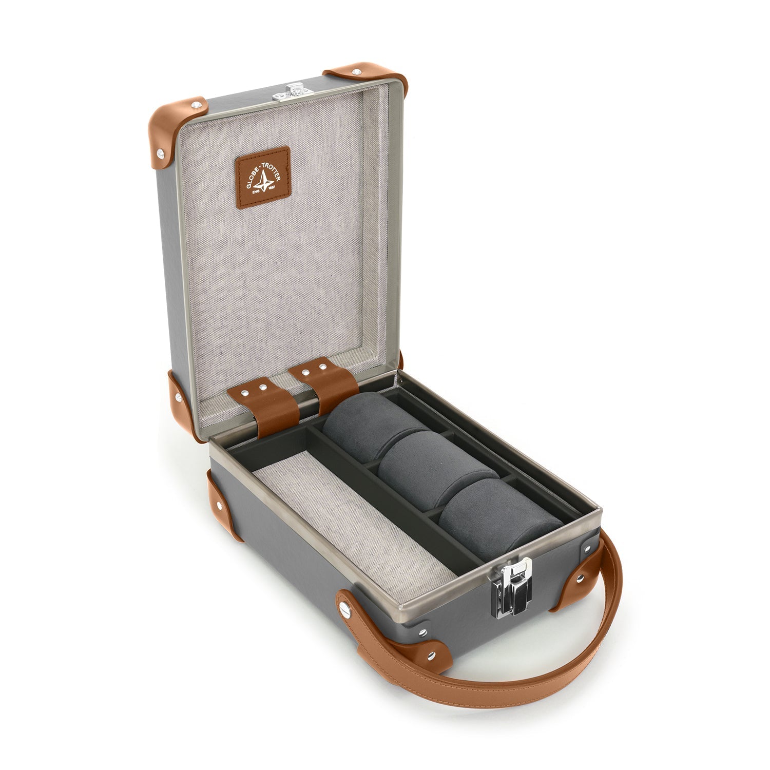 Centenary · 3-Slot Watch Case | Grey/Caramel - GLOBE-TROTTER