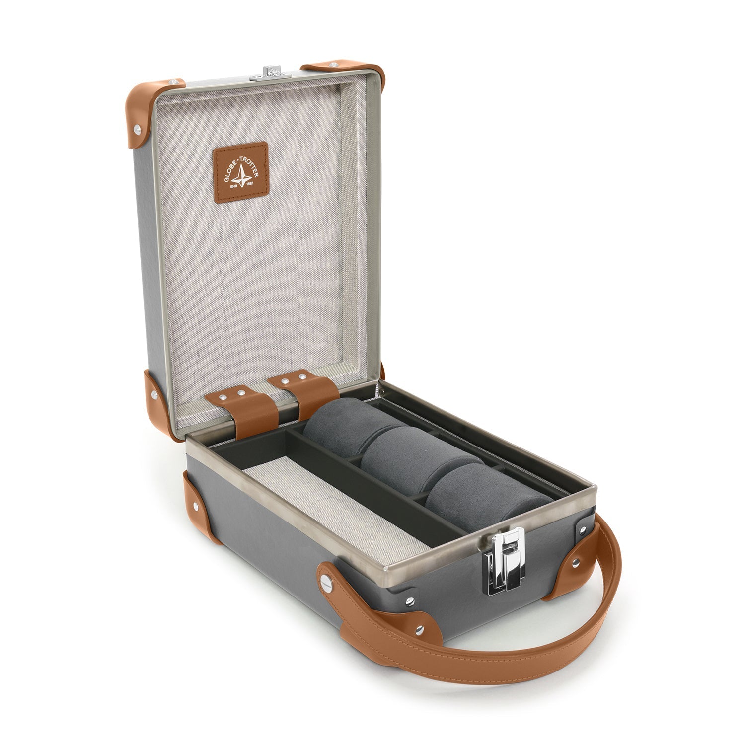 Centenary · 3-Slot Watch Case | Grey/Caramel - GLOBE-TROTTER