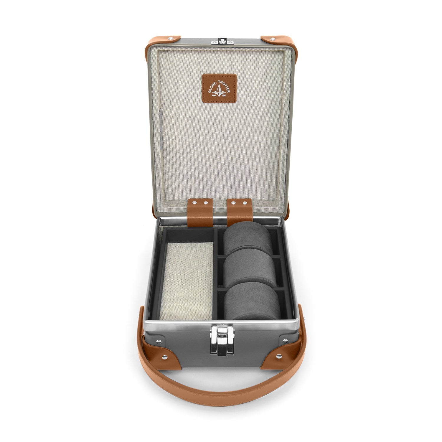 Centenary · 3-Slot Watch Case | Grey/Caramel - GLOBE-TROTTER