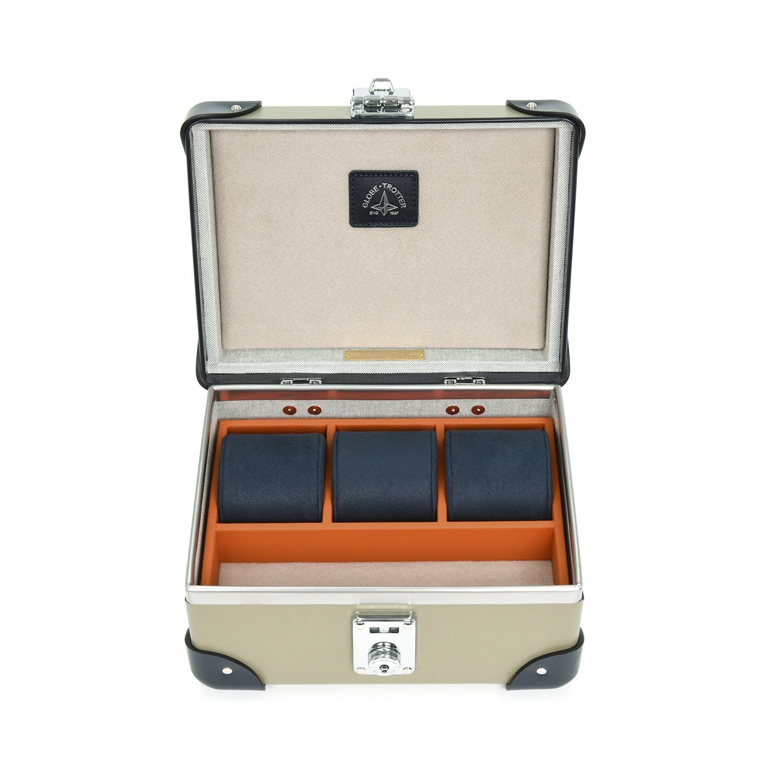 Centenary · 3-Slot Watch Case | Olive/Navy/Chrome - GLOBE-TROTTER