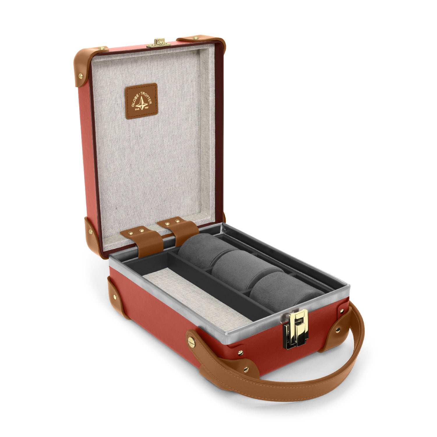 Centenary · 3-Slot Watch Case | Red/Caramel - GLOBE-TROTTER