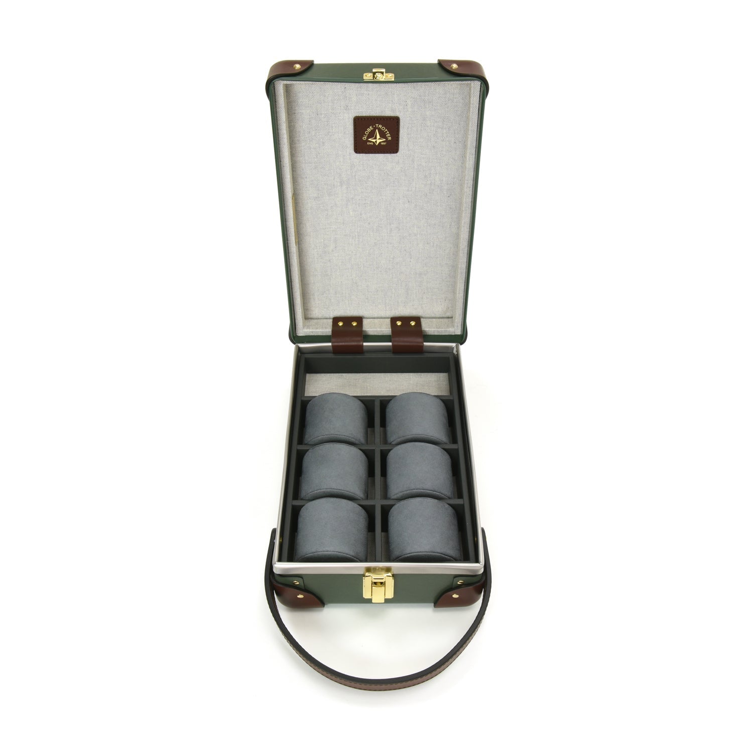 Centenary · 6-Slot Watch Case | Green/Brown - GLOBE-TROTTER