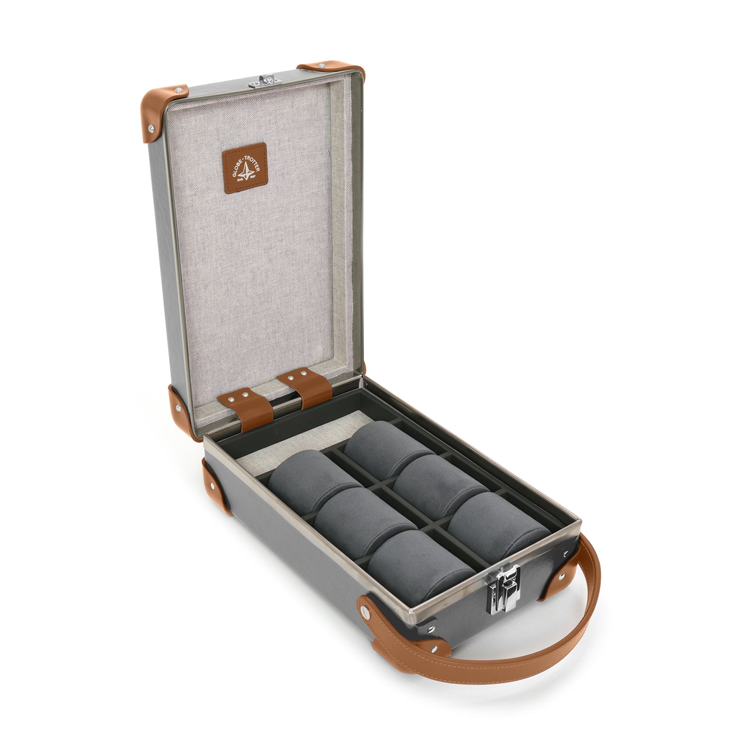 Centenary · 6-Slot Watch Case | Grey/Caramel - GLOBE-TROTTER