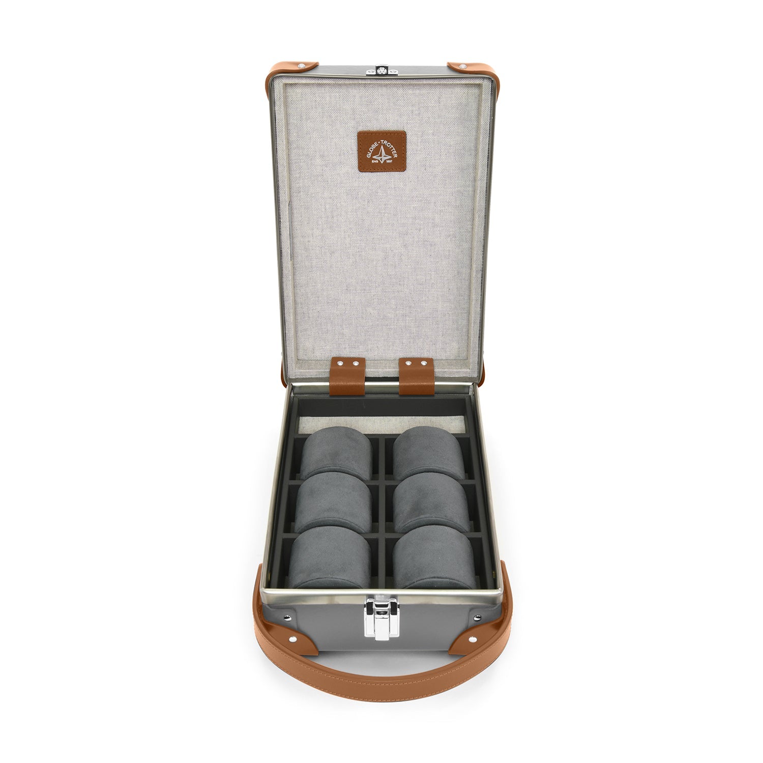 Centenary · 6-Slot Watch Case | Grey/Caramel - GLOBE-TROTTER