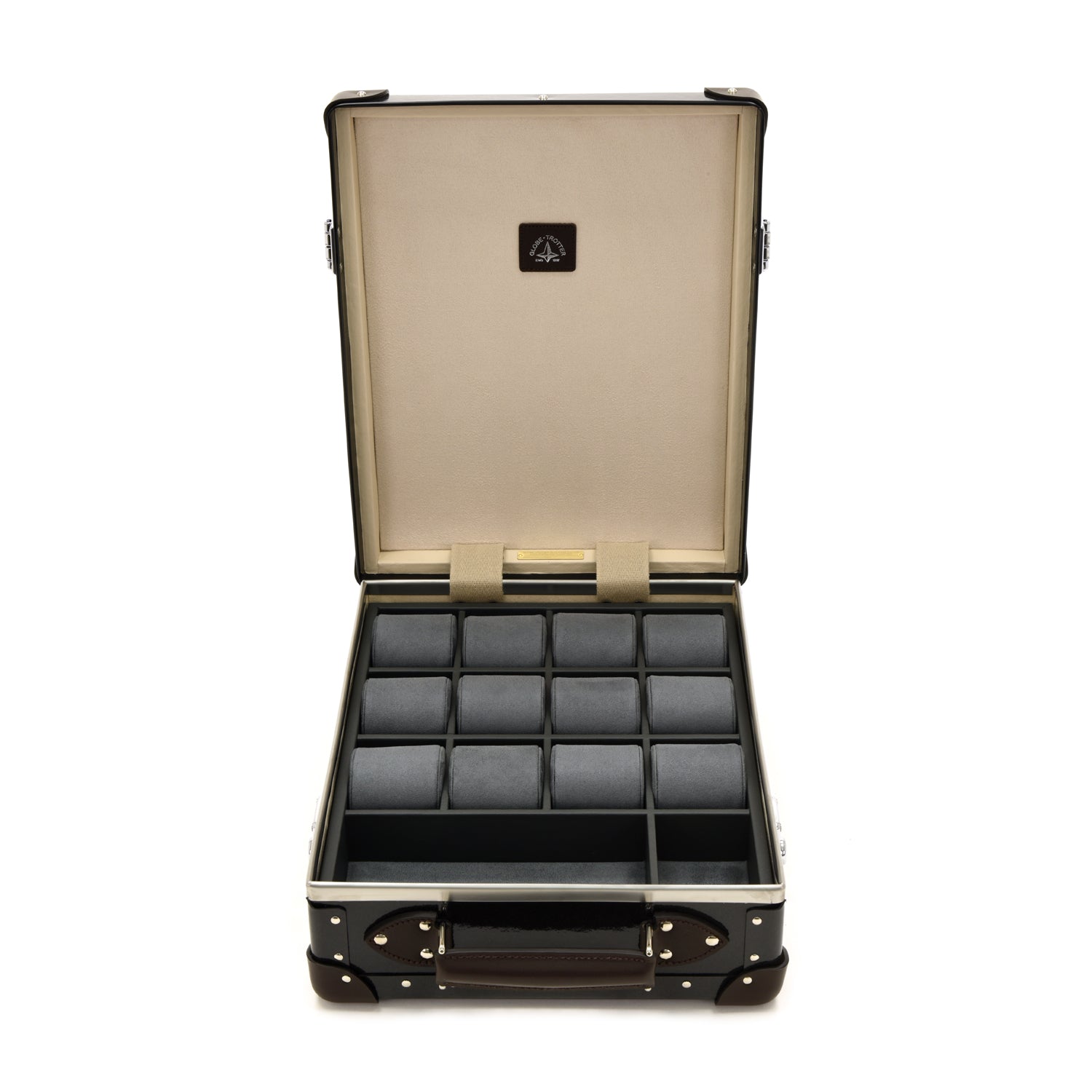 Caviar · 12-Slot Watch Case | Caviar/Chocolate - GLOBE-TROTTER
